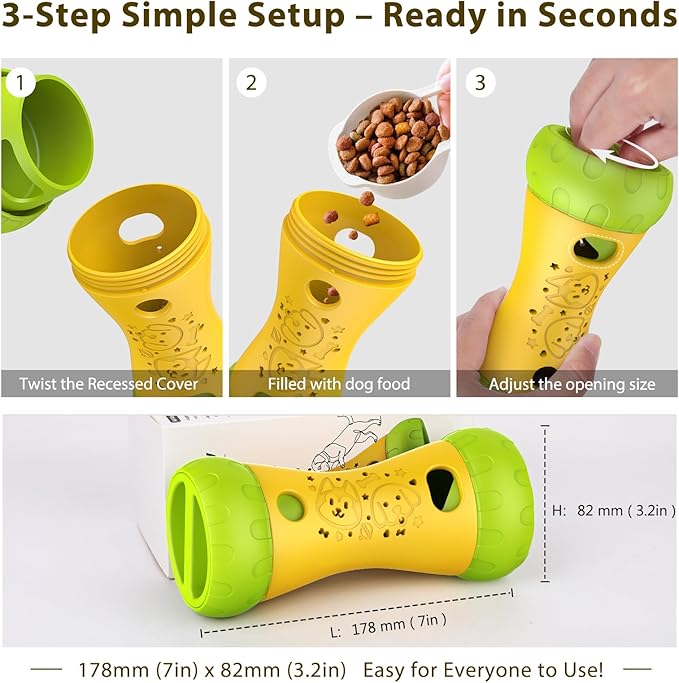 Treat Dispensing Dog Toy, Dog Puzzle Toys for Small Medium Large Dogs, Mental Stimulating Stepless Adjustable Slow Feeder, Boredom Relief Interactive Puppy Enrichment to Keep Them Busy Yellow Gift