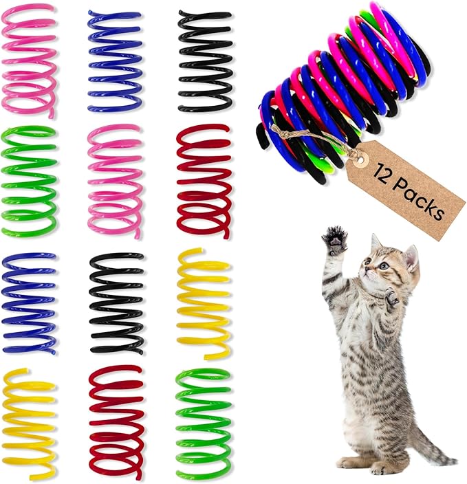 6Colors Plastic Spring Cat Toys, 12 Pack Spiral Springs for Indoor Cats to Swat, Bite, Hunt, Interactive Toys for Cats and Kittens