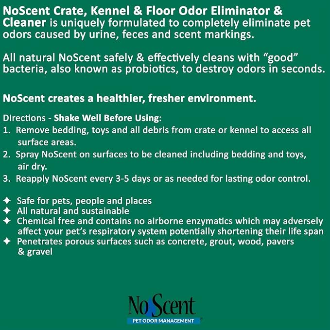 No Scent Crate Kennel & Floor Cleaner for Dog Run, Cat Carrier, Hard Surface Pet Odor & Stain Management (32 Fl Oz / 946 mL)