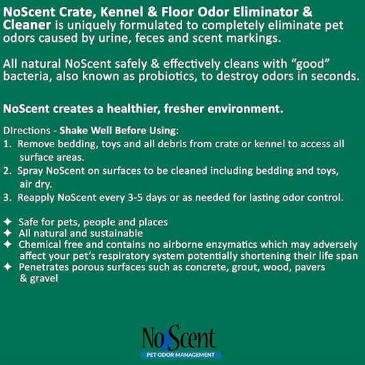 No Scent Crate Kennel & Floor Cleaner for Dog Run, Cat Carrier, Hard Surface Pet Odor & Stain Management (32 Fl Oz / 946 mL)