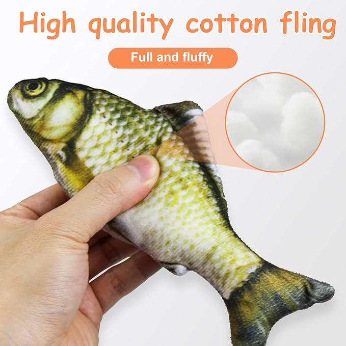 Andiker Cat Interactive Toys (3Pcs), Cotton Filled Catnip Fish-Shaped Toys for Indoor Cats, Cat Toy Set for All Breed Sizes