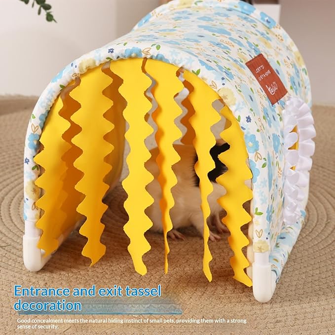 Tunnel Hideout Small Animal Warm Hideout, Washable Indoor Cage Accessory for Hedgehog, Rabbit, Chinchilla, Guinea Pig, Small Dogs & Cats, Multi-Pet Suitable (Blue)