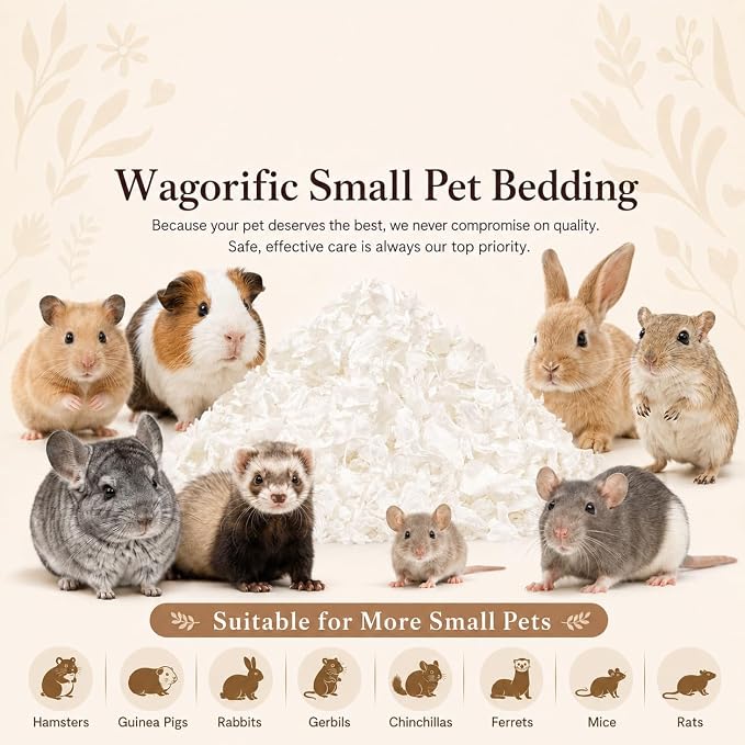 Hamster Bedding 50L, Dust-Free Paper Bedding, Odor Control, 5X Expansion, Natural Unscented for Small Animals, Guinea Pigs, Rabbits & Gerbils