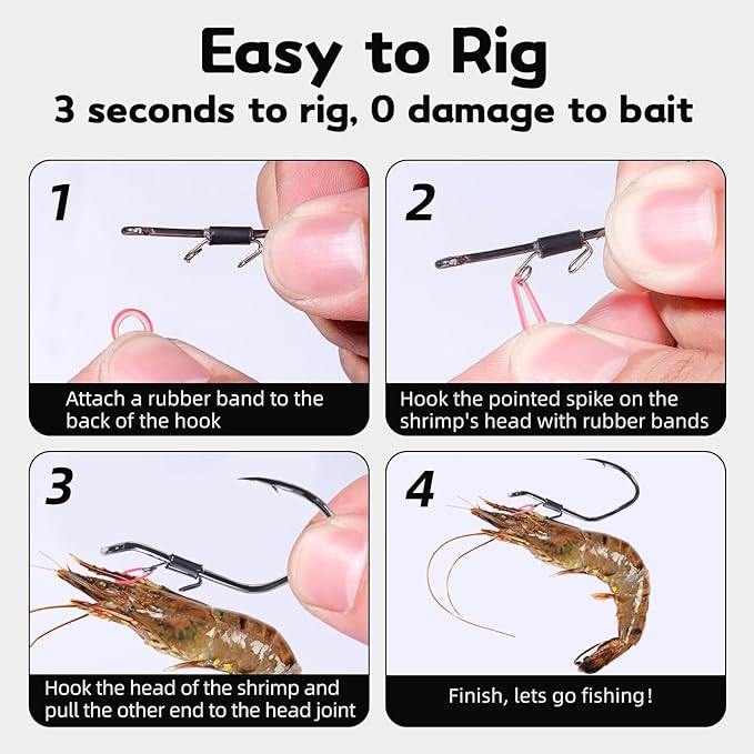 9KM DWLIFE Live Shrimp Hooks 10/15PCS Double Fishing Hooks Shrimp Hooks Fishing Saltwater Keep Alive Bait for Catfish Bass