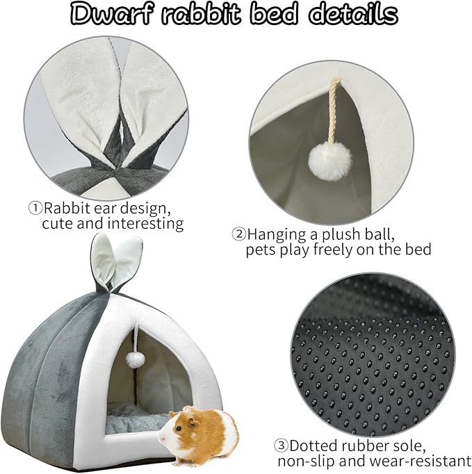 Fhiny Rabbit Bed Cave Cozy Guinea Pig Hideout Cute Bunny Bed Large House Winter Nest Dwarf Rabbit Cage Accessories for Chinchilla Ferret Hedgehog or Other Small Animals