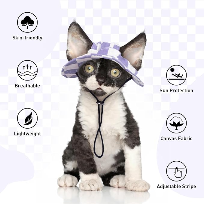 QBLEEV Cat Hats for Cats Only, Sphynx Hat with Ear Hole, Summer Cowboy Hats | Breathable kitten headwear mini sun sombrero caps, pet chihuahua sunscreen baseball outdoor climbing cap for birthday party