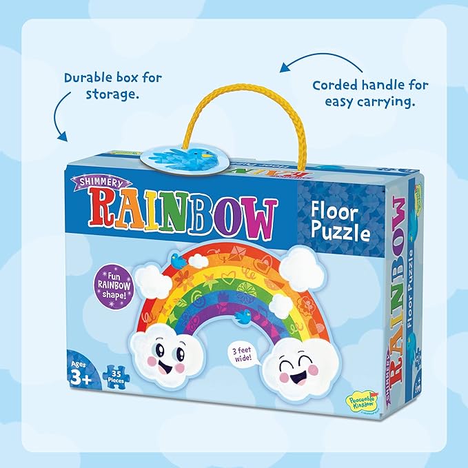 Peaceable Kingdom Shimmery Rainbow Floor Puzzle - 35-Piece Giant Floor Puzzle for Kids Ages 3 & up - Fun-Shaped Puzzle Pieces - Great for Classrooms