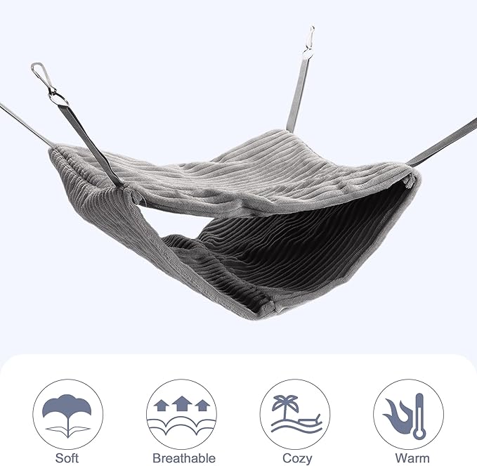 Ferret Hammock, Hanging Tunnel Bed for Cage, Fits Rats, Ferrets, Guinea Pigs, Chinchillas, Gray