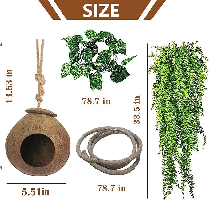 kathson Gecko Coco Hut Lizard Coconut Hide Cave Natural Coconuts Husk Reptile Hanging Nest Habitat Decor Bearded Dragon Terrarium Accessories for Crested Gecko Chameleon Snake Spider (4 PCS)