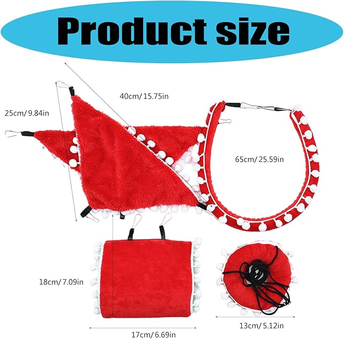 5 in 1 Ferret Rat Guinea Hammock and Warm Bed, Soft Cotton Guinea Pig Hideout Hammock Tunnel, Hanging Swing Cage Accessories for Hamster Sugar Glider Squirrel