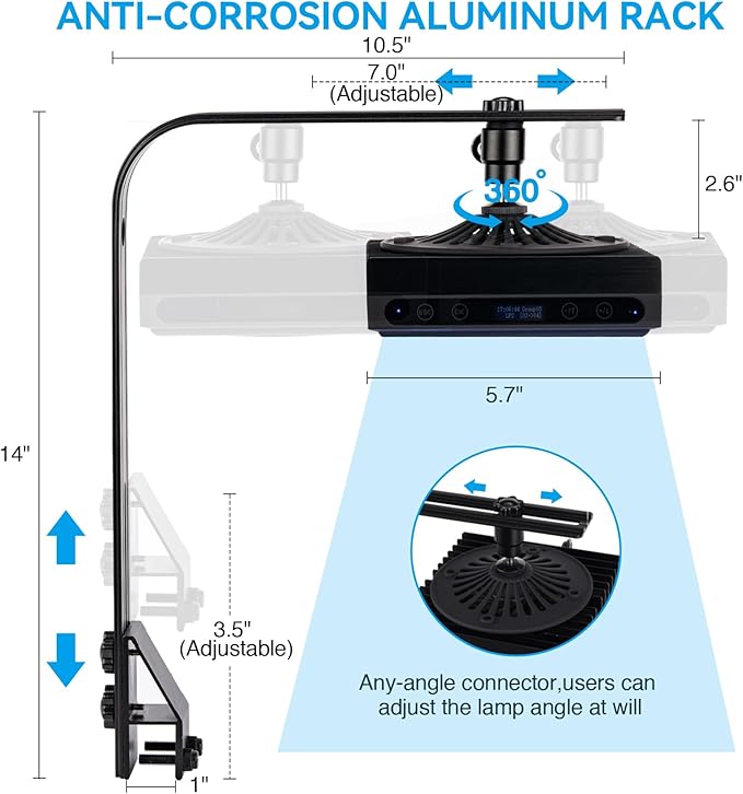 Aquarium Light-60 Watts Reef Light High Penetration Wide Coverage Sunrise Sunset Moonlight Saltwater Lights for Coral with Master Slave Group Control & Timer & Screen