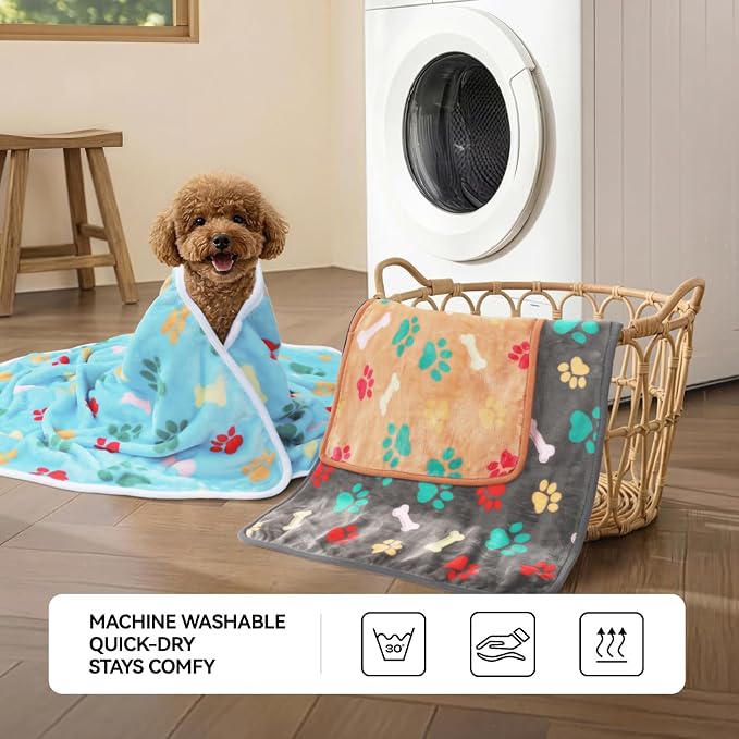 LINENLUX 1 Pack 4 Blankets Super Soft Fluffy Premium Fleece Dog Blankets for Puppy Cat Pet Blanket Flannel Throw Warm Sleep Bones and Claws-4pcs 31x20 inch