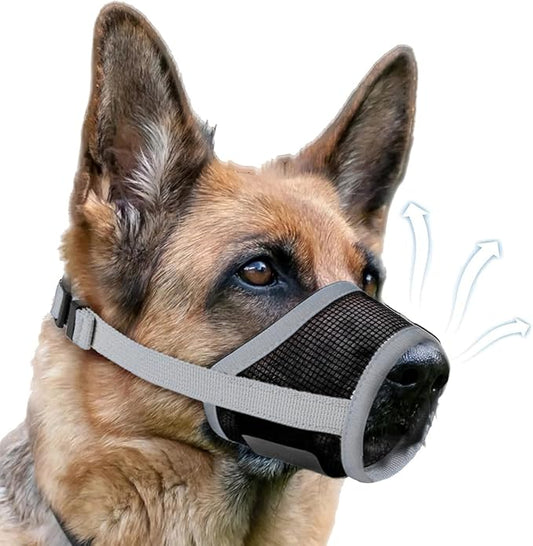 Dog Muzzle, Soft Air Mesh Muzzles for Large Sized Dogs, Breathable Dog Mussels for Scavenging Biting Licking & Barking, Adjustable Mouth Guard for Grooming, Allows Panting and Drinking (Grey,L)