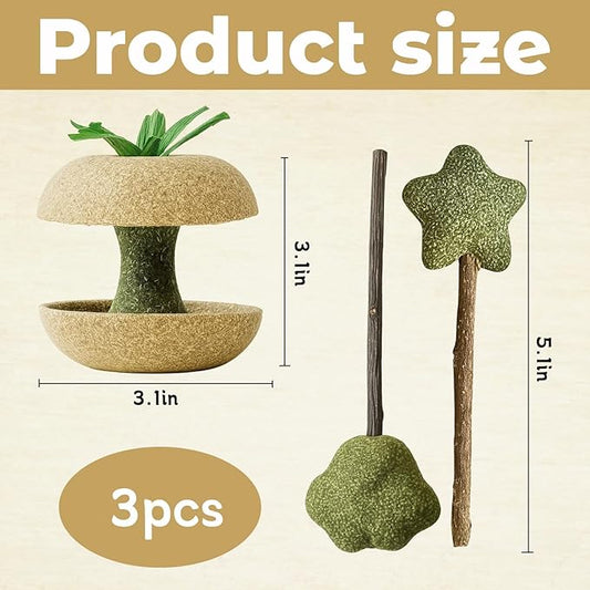 3PCS Hamster Stuff, Rabbit Chew Toys, Rat Toys, 2 Chew Sticks and 1 Apple Core, Small Animal Teeth Care, Natural Wood Material