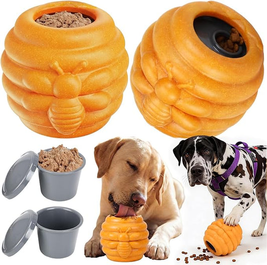 Gemscream 1 Pack Large Dog Toys for Aggressive Chewers, Dog Treat Dispensing Toy to Keep Them Busy, 2-in-1 Fillable Holder with 2 Cups and Food-Dispensing Lids for Large Medium (Yellow)
