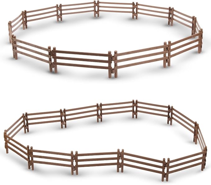 Toymany 24PCS Plastic Corral Fencing Playset Accessories for Farm Animals Figurines, Cake Toppers - Educational Gift for Kids and Toddlers