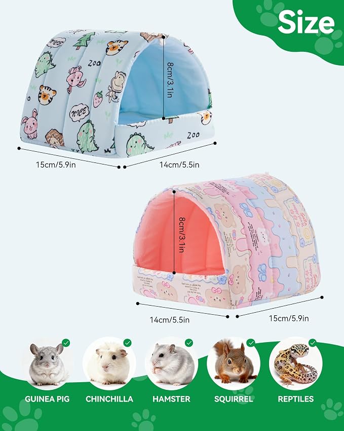 2 PCS Hamster Hideout,Washable Hamster Bed Hamster Bed Hut Hamster House, Small Animal Cage Accessories for Mouse Hedgehogs Ferrets Bearded Dragons and Rats