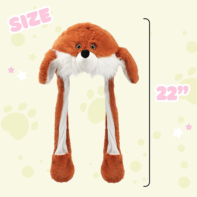 Bubblepompom Animal Hat with Ears Moving Jumping Pop Up Beating Hat Plush Holiday Cosplay Dress Up Funny Gift for Kids