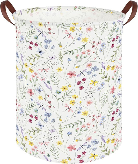 Flower Laundry Hamper,Nursery Hampers,Waterproof folding Boho Flower Plants Kid Laundry Hamper with Handle,Clothes Organizer Basket,Gift Baskets,Room Decor(Butterfly flowers)