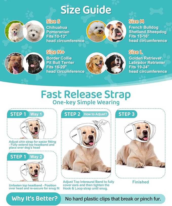 ZOHAN DG02 Upgraded Dog Ear Muffs Noise Protection - Dog Headphones Noise Cancelling with No Plastic for Fireworks, Thunder