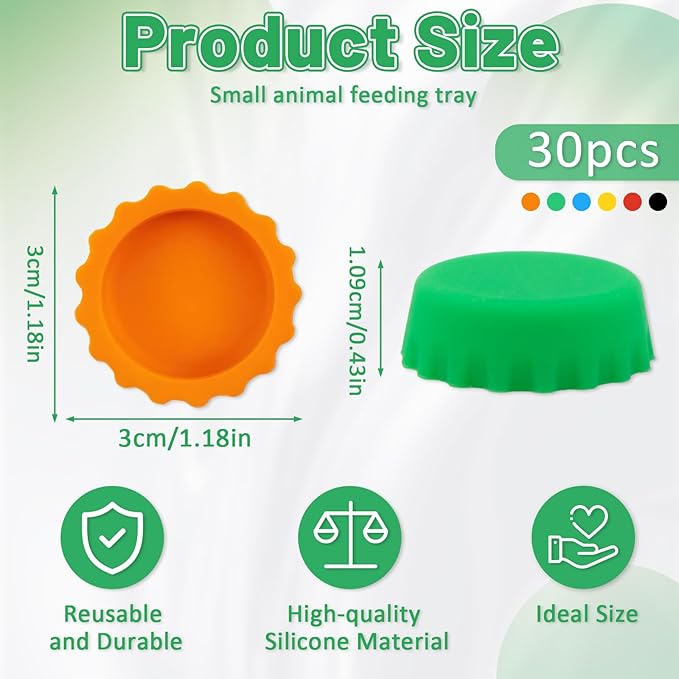 30 Pcs Crested Gecko Food and Water Feeding Cups, Colorful Water Bowl, Reptile Food Dish for Tortoise, Small Pet and Crab (Multicolor)