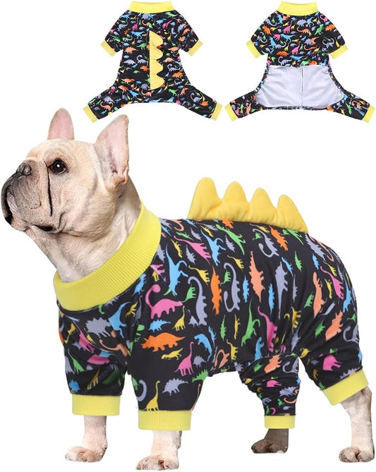 CuteBone Dinosaur Costume Dog Pajamas, Stretchy Spandex Crystal Velvet Sleepwear Coat for Small Dogs, Soft & Warm Pet Outfit Clothes for Cold Weather, Cozy Pullover Design COSP01L