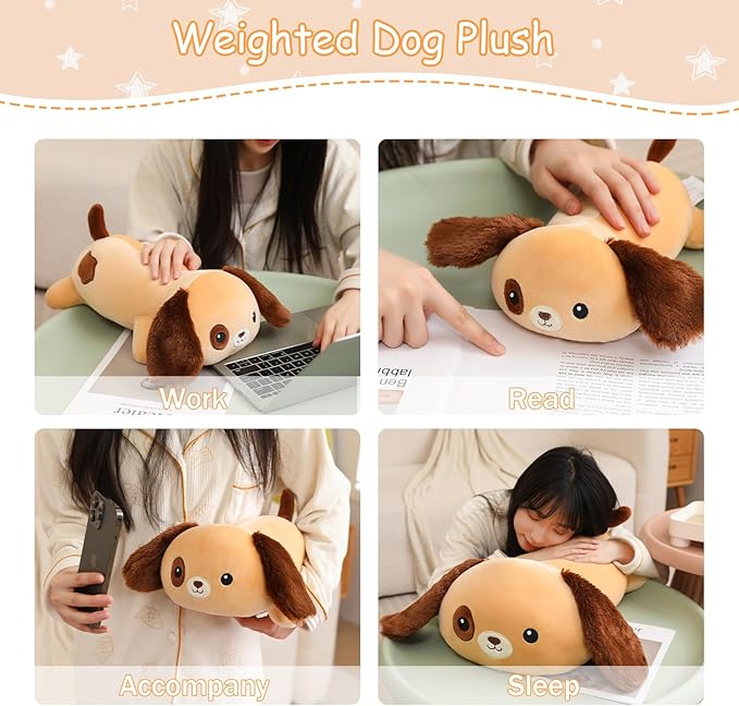 SQEQE Weighted Dog Plush, Weighted Dog Stuffed Animal, Cute Larbrador Plushies Soft Pillow Toy Gift for Kids Adults Brown 13.8 Inch, 1.6 Lbs
