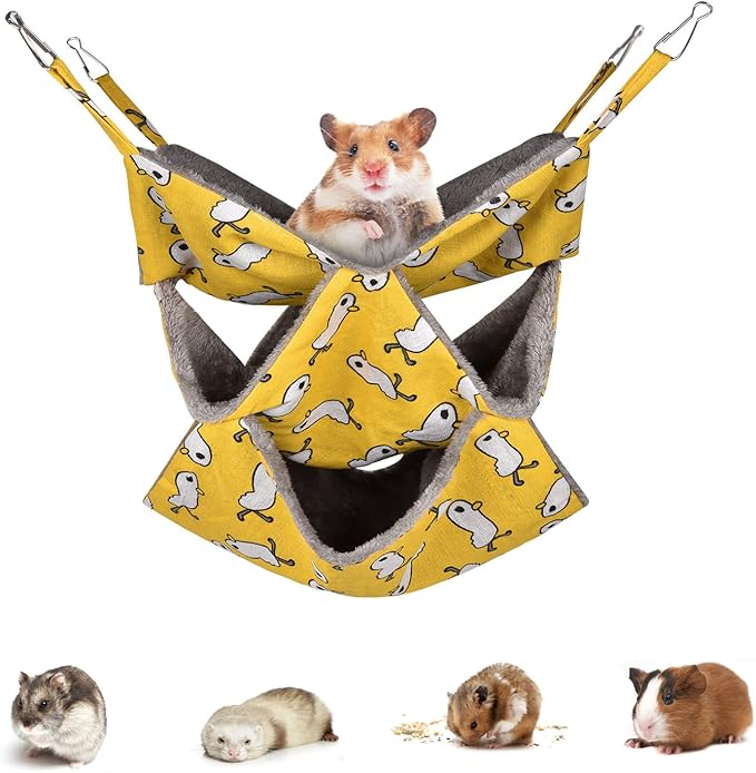 Petmolico Ferret Swing Hammock, Small Pets Hanging Cage Hammock Warm Plush Winter Ferret Accessories for Hamster Guinea Pig Rat Sugar Glider, Yellow Duck