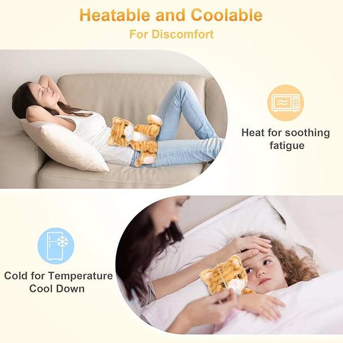 SuzziPals Heatable & Coolable Orange Cat Stuffed Animal, Cat Heating Pad Microwavable for Soothing & Relaxation, Lavender Scented Orange Cat Plush Toy for Stress Relief, Stuffed Cat Toys for Kids