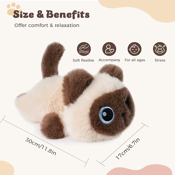 YOUBLEK 1.9lbs Weighted Stuffed Animals Siamese Cat - Siamese Cat Plush Toy, Cute cat Stuffed Animal Cuddle Plushies Gift for Kids & Adults