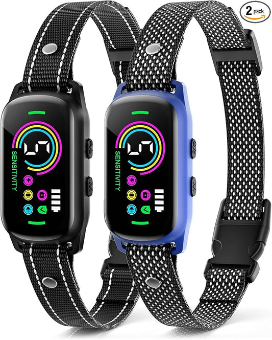 Bark Collar, 2 Pack Dog Bark Collar for Large Medium Small Dogs, Rechargeable Dog Bark Deterrent Devices, Smart Training Collar with Beep Vibration, Anti Barking Device for Dogs (Blue)