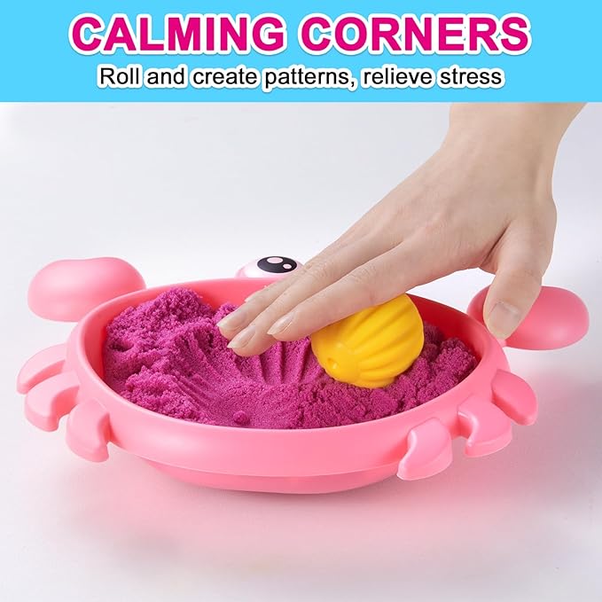 Carolart Mini Crab Sandbox with Color-Changing Sensory Sand, Office Desktop Crab Zen Garden Kit, Sensory bin for Stress Relief with Sensory Balls，Sand Art Kit for Kids and Adults