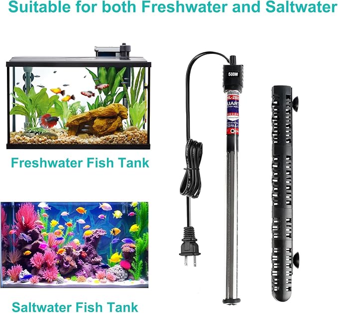 Soyon Aquarium Heater 500 Watt, Fish Tank Heater with Adjustable Temperature 55 Gallon 75 Gallon to 100 Gallon Submersible Water Heater