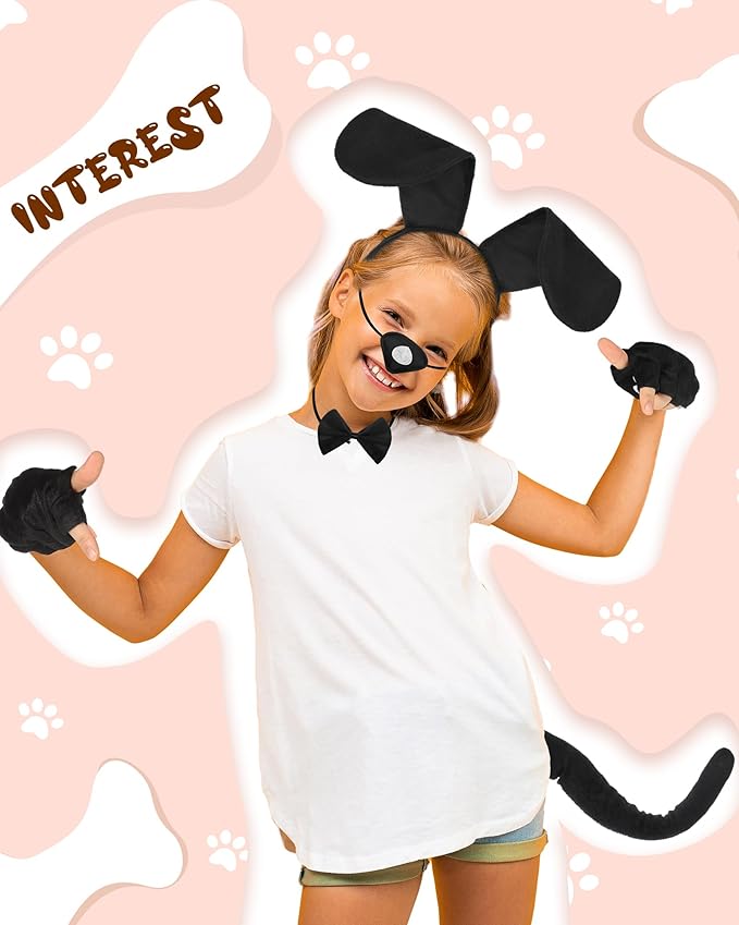 Syhood Puppy Dog Costume Set Ears Headband Bowtie Nose Tail Paw Gloves Accessories for Carnival