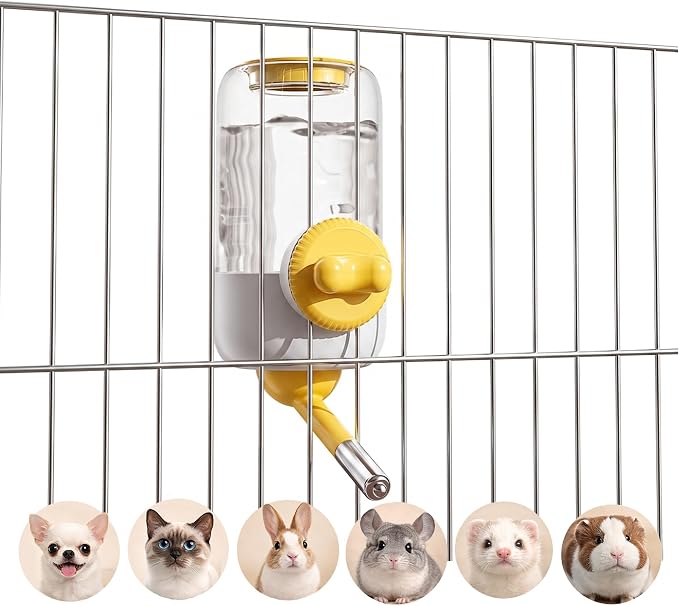 30oz Ball-Tip Hanging Water Bottle for Small Animal Cage Yellow | Visible Water Level， Controlled Drinking Flow， Helps Keep Bedding Drier， External Mount Saves Cage Space