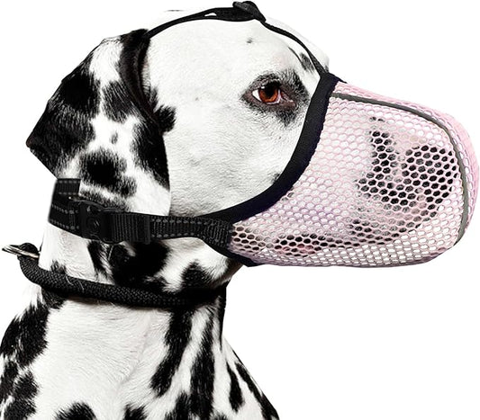 Dog Muzzle, Breathable Soft for Medium to Large Dogs to Anti & Prevent Barking Biting Chewing, Reflective & Adjustable Basket Muzzle with Air Mesh for Beagle Pink L