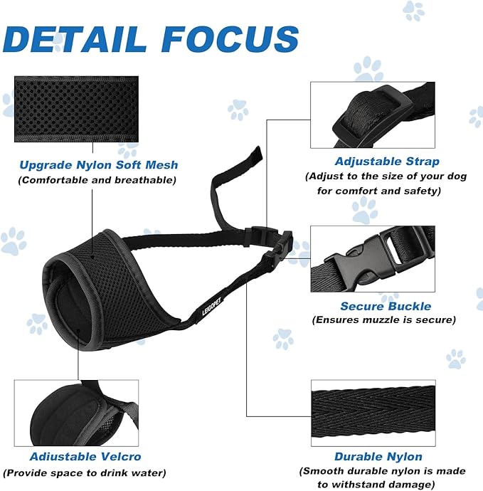 Dog Muzzle, Soft Nylon Muzzles for Small Medium Large Sized Dogs to Anti & Prevent Biting Barking Chewing, Pet Mouth Guard for German Shepherd with Adjustable Strap, Allows Panting Drinking (Black,XL)