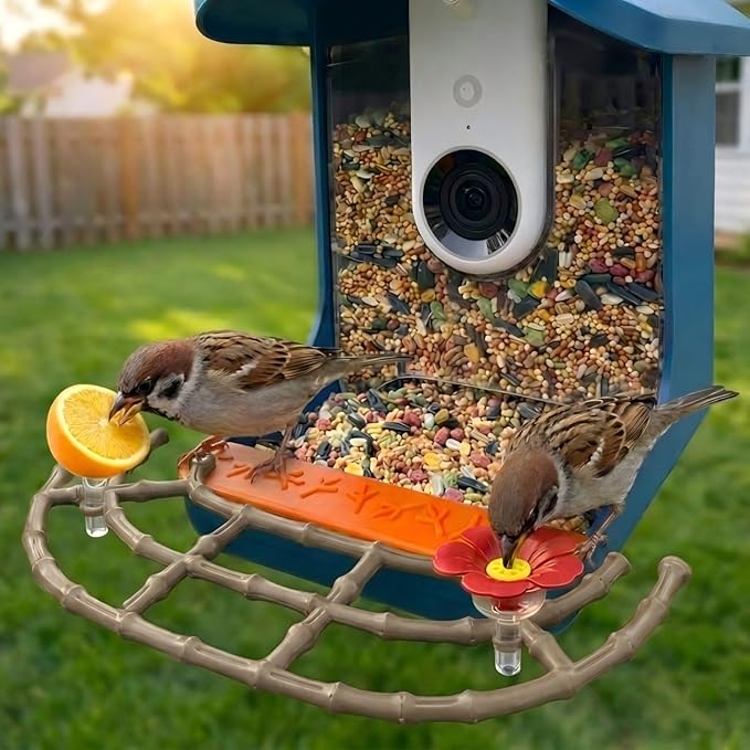 CPLIKE Bamboo Style Perch Extender for Bird Buddy Smart Feeder, Durable ABS Platform with Dual Screw Mount, DIY Expansion Holes, Extra Landing Space for Wildlife Watching & Full Body Photos