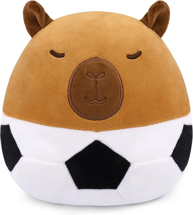 Capybara Soccer Plush - 8" Cute Stuffed Animal with Soccer Ball Body, Soft Plushies Toy for Kids & Adults, Kawaii Soccer Gift for Girls Boys, Ball Party Favors
