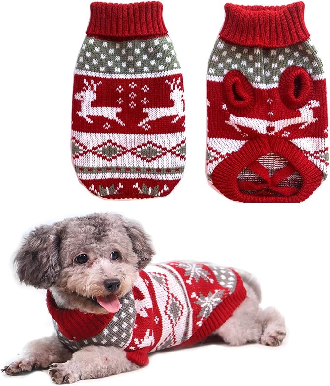Dog Christmas Sweaters Pet Winter Knitwear Xmas Clothes Classic Warm Coats Reindeer Snowflake Argyle Sweater for Kitty Puppy Cat-XL