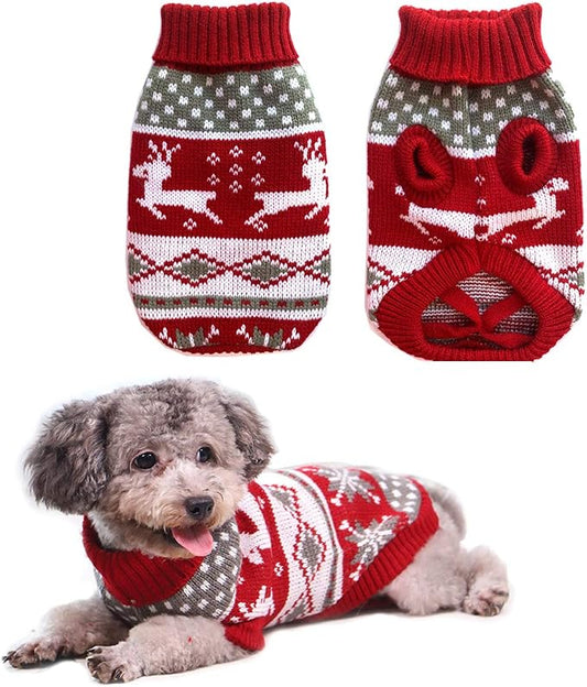 Dog Christmas Sweaters Pet Winter Knitwear Xmas Clothes Classic Warm Coats Reindeer Snowflake Argyle Sweater for Kitty Puppy Cat-XL