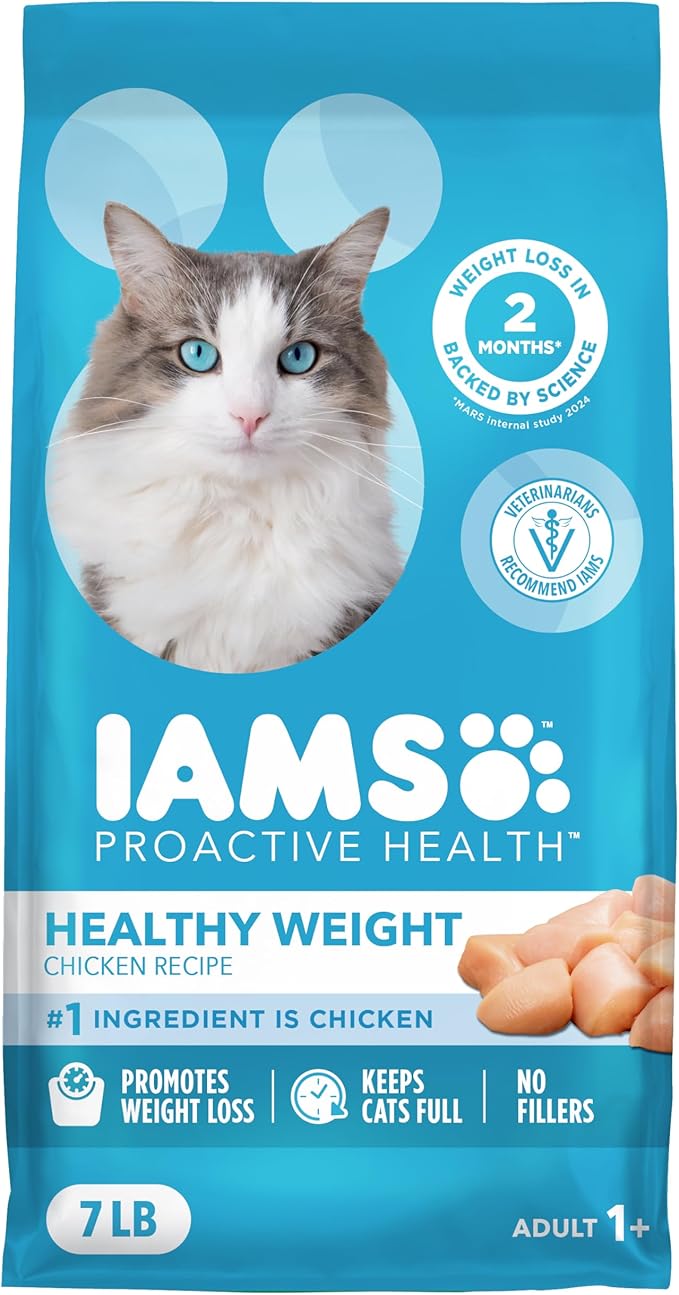 IAMS Proactive Health Healthy Weight Adult Dry Cat Food Chicken Flavor, Adult Cat Food Dry Recipe, 7 lb. Bag