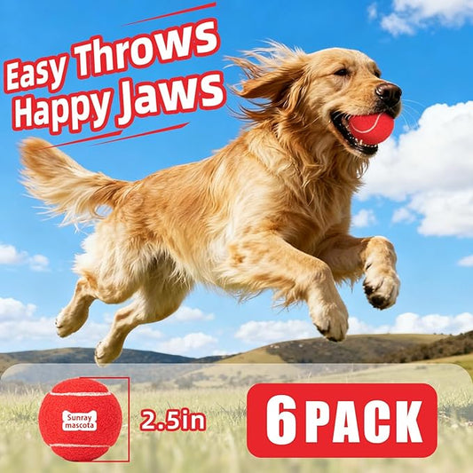 2.5" Dog Tennis Balls 6-Pack Silent Bounce, Tough Rubber Core, Durable Fetch & Training Toys for Indoor/Outdoor Play, for Small Medium Large Dogs (Burgundy Red, 6 Pack)