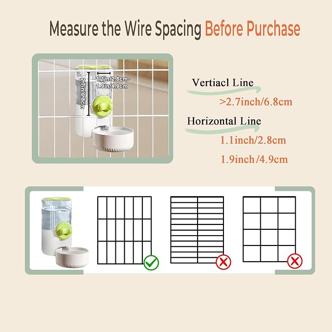34oz Hanging Gravity Auto-Refill Water Bowl for Small Animal Cage | Visible Water Level, Keeps Floor Space Clear, Secure Cage-Mounted Placement, Detachable for Routine Cleaning