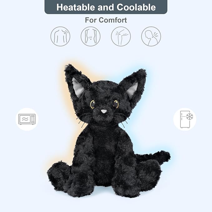 SuzziPals Coolable & Heatable Cat Stuffed Animals, Microwavable Heating Pad for Period Discomfort, Lavender Scent Cat Plush, Black Cat Plush Gift for Kids & Aldults