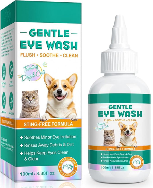 Eye Drops for Dogs and Cats - Safe to Lick, Itchy Eyes Relief & Redness Reduction, Non-Antibiotic Daily Care for Tear Stain Removal, Pet Eye Wash Vet-Formulated with Oat Glucan, 3.38 oz