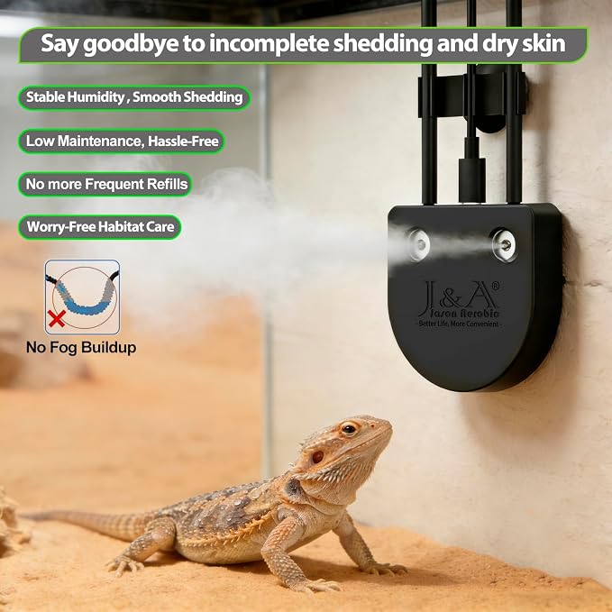 J&A Automatic Reptile Fogger Humidifier Temp Humidity Controller Terrarium | New-Gen Reptile Mister with Programmable Timer & Thermo-Hygrometer for Lizard, Snake, Jumping Spider Tanks, Grey & Black