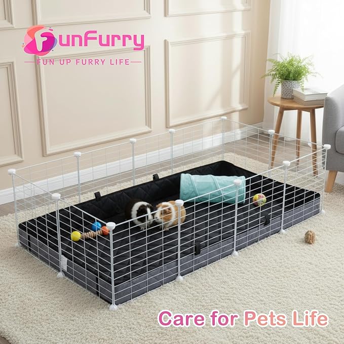 FunFurry Quilted Guinea Pig Cage Liner, Reversible & Absorbent Bottom Base, Cage Liners for Small Animals, Hamster Chinchilla Hedgehog Ferret Rabbit. (Dark Grey-Quilted, 28" X 56")