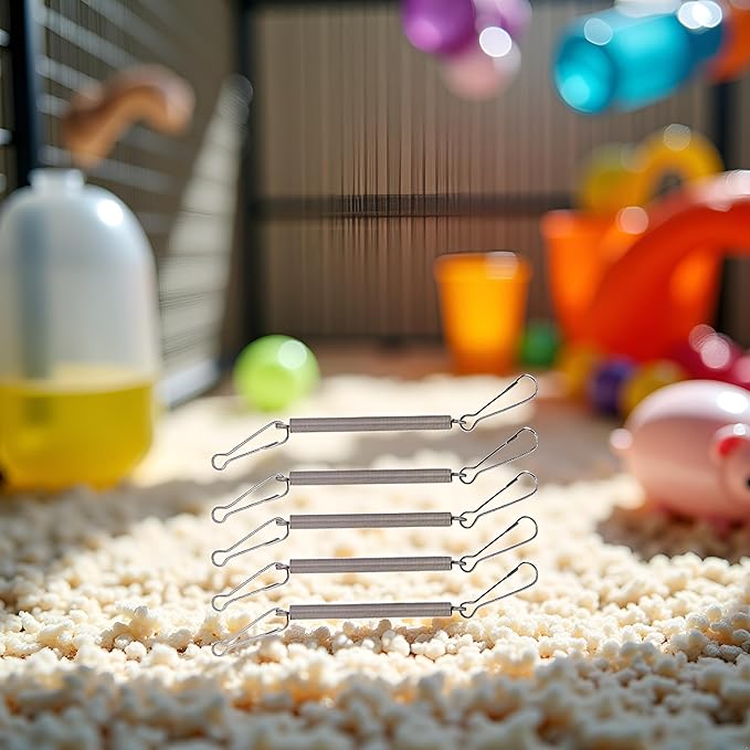 5Pcs Spring with 2 Clips Used Singly or in Combination to Hold Rabbit Water Dispenser Drinking Bottle for Small Animals Feeding and Watering Supplies