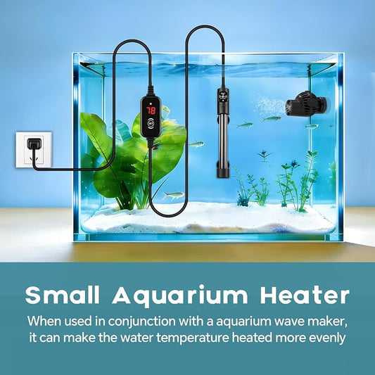 hygger 200W Submersible Aquarium Heater with Digital Temperature Controller, Mini Fish Tank Heater for 30–40 Gallon Tanks, Overheat & Out-of-Water Protection, Freshwater & Saltwater